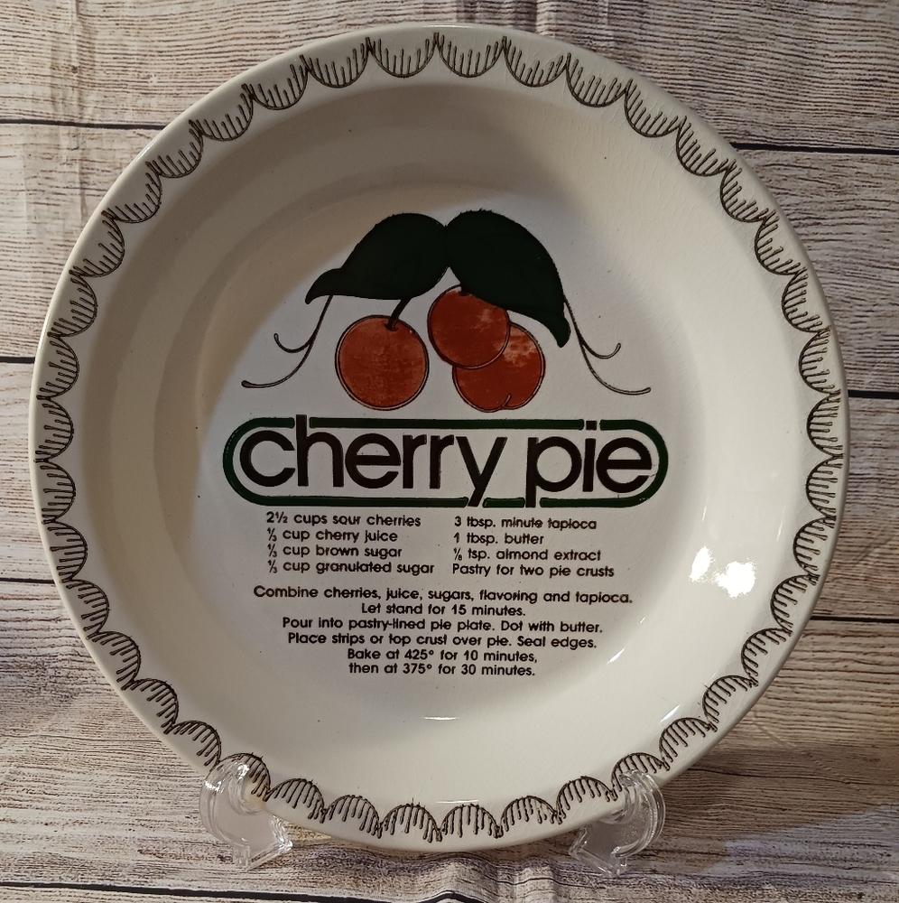 Vintage Mount Clemens CHERRY PIE RECIPE PIE PLATE, Mount Clemens Pottery